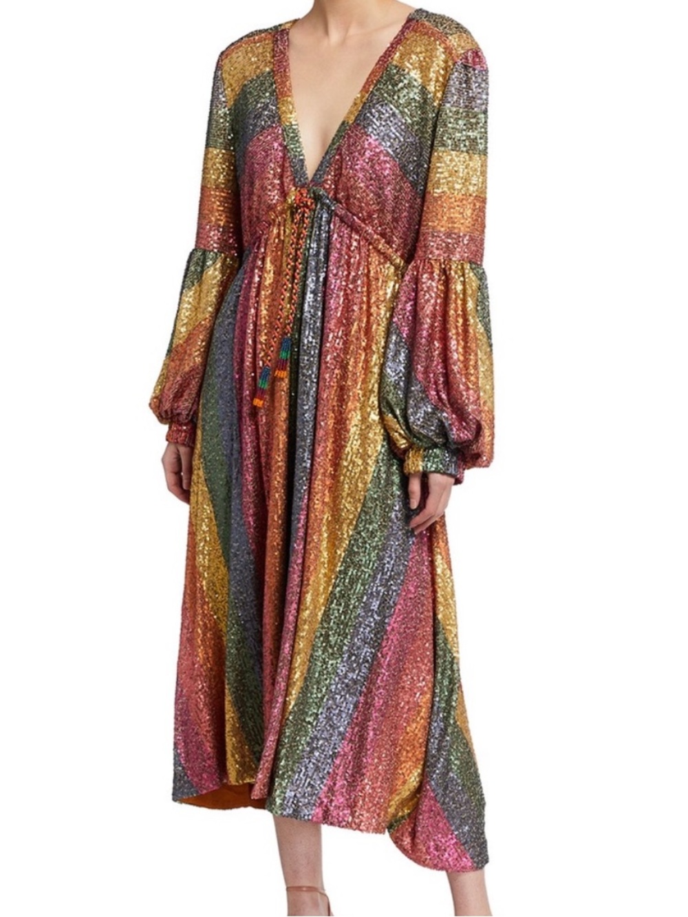 Farm Rio Rainbow Sequin Midi Dress Multicolor Party Boho Glam size Small